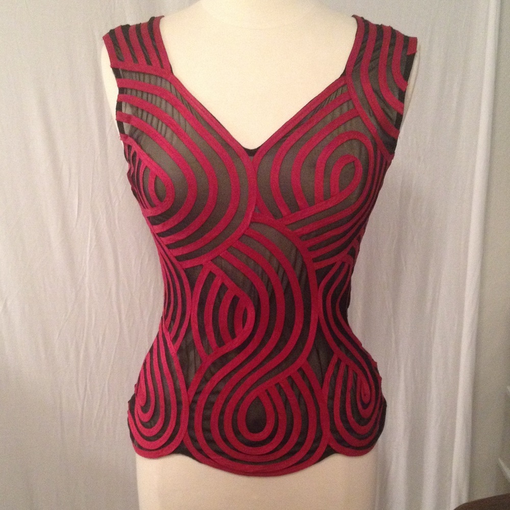 Elegant Red and Black Women's Top